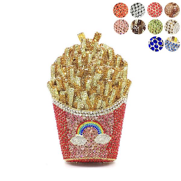 Neueste Braut Hochzeit Frauen Abend Party spezielle Tasche Diamanten Pommes Frites Regenbogen Kupplungen Kristall Geldbörsen Q1113