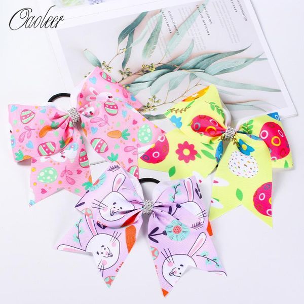 

oaoleer 3pcs fashion elastic hair band for girls 7'' cartoon print cheer bows rhinestones hair ties ponytail accessories1, Slivery;white