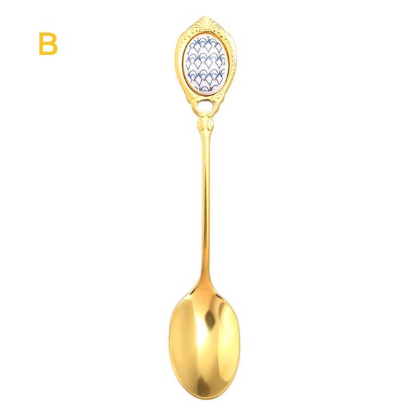 

stainless steel spoons inlay ceramic handle coffee scoop vintage gold color dessert spoon elegant fashion cake scoop h bbyqtw