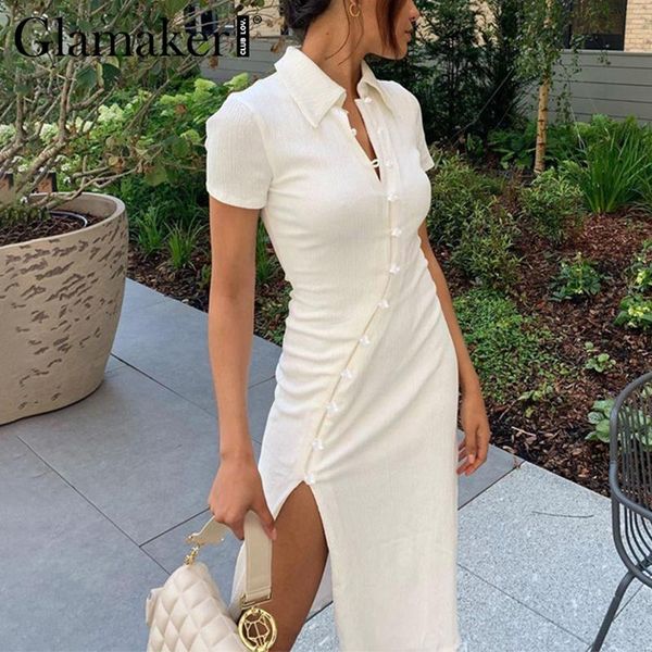 

glamaker белые кнопки bodycon платье старинные осень зима midi платье женщин высокая разделительная сексуальная вечеринка элегантная 2020new, Black;gray