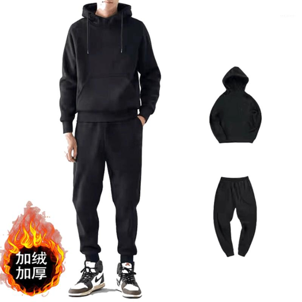 

winter plus velvet thickening hoodies suits men fashion fleece red hoodie pants casual jogger suit tracksuit sweatshirt1, Gray
