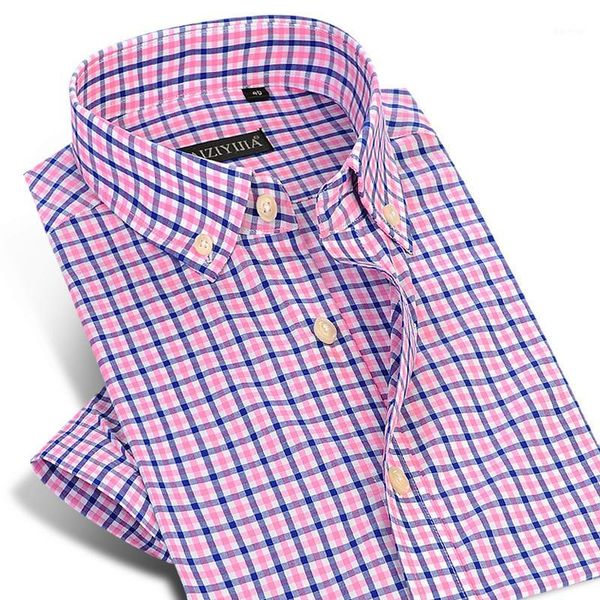 

fashion plaid short sleeve men's dress shirts summer comfortable cotton thin smart casual button down male shirts slim fit1, White;black