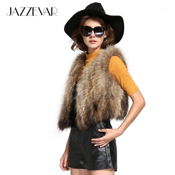 

jazzevar 2019 new fashion street women's real raccoon fur short vest patchwork fur small winter jacket1, Black