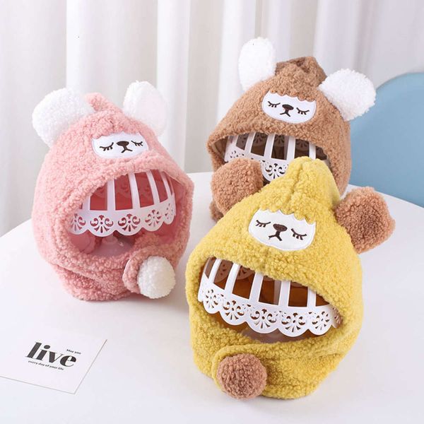 

boys hat baby korean autumn winter and girls lovely ear protection one cap lamb rabbit plush hooded scarf q2y4, Red;brown