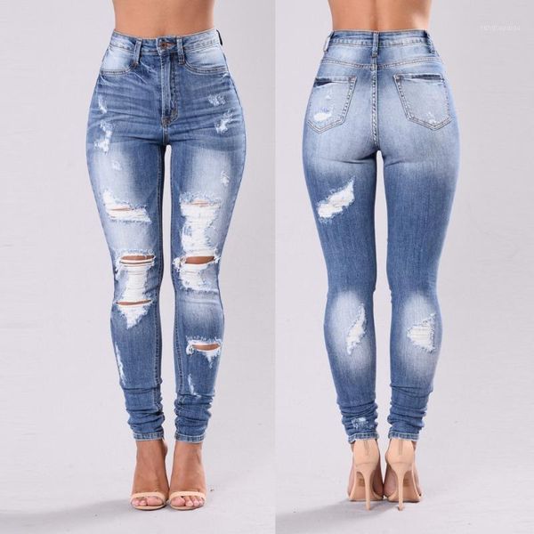 

women denim skinny trousers ripped jeans for women hole vintage pencil pants high elasticity stretch trousers plus size 3xl #31, Blue