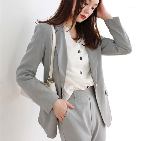 

2020 autumn women blazers solid single button ankle-length pant workwear female casual suits 2 pieces office lady british style1, White