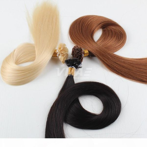 

vmae европейского pre скрепленного кератин чистого цвета волосы fusion 1g прядь 100s бразильский double drawn virgin flat tip человеческих в, Black