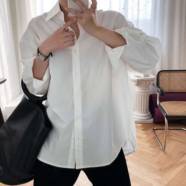 

luxi 2021 spring drs dign with loose clean and simple folding long sleeve white shirt for female 629