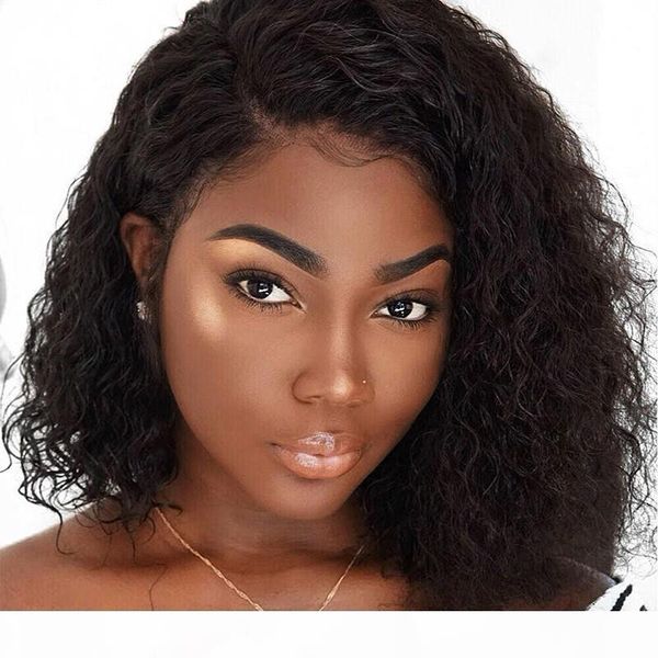 

short curly bob lace wigs for black women virgin brazilian hair pre plucked full lace human hair short african american wig bob, Black;brown