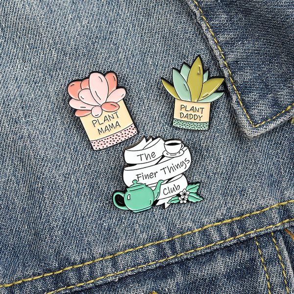 

brooches pin for women cute plant fleshiness enamel girl fashion jewelry accessories metal vintage brooches pins badge wholesale gift, Gray