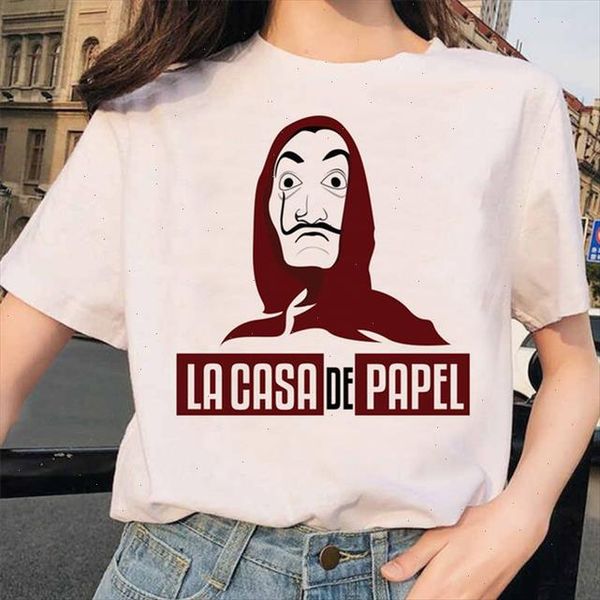 

ropa mujer 2021 new money heist tshirt the house of paper la casa de papel t shirt women summer dali mask casa, White