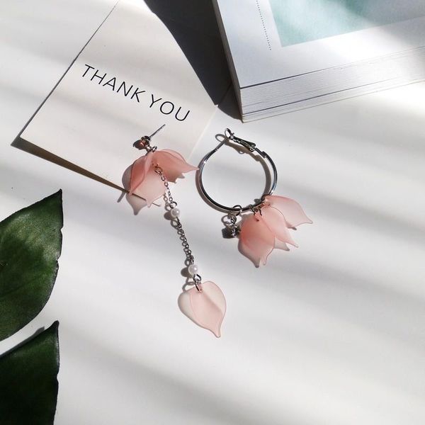 

pink petals korean temperament is not the earring said matte texture flowers simple fashion round earrings female, Silver