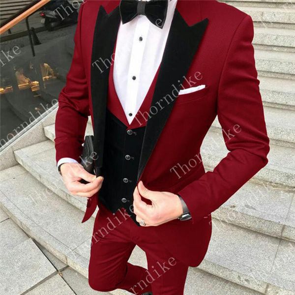 

2021 spring autumn men's suits slim button red suit with black lapel suits male casual business blazer (jacket+pants+vest, White;black