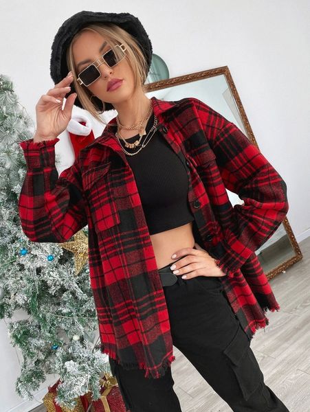 

tartan print button through coat d3wa#, Black