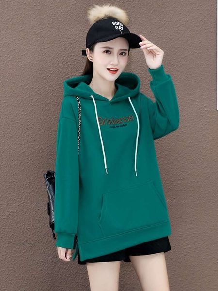 

sweater women's autumn and winter plush thickening 2020 new loose medium length irregular fashion foreign style hoodie top, Black