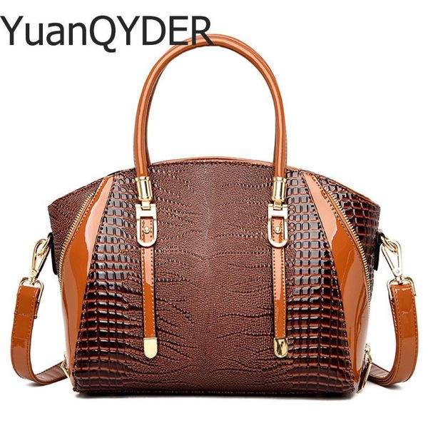 

brand crocodile patent leather crossbody bags for women luxury handbags famale bag designer casual shopper big tote shoulder bag