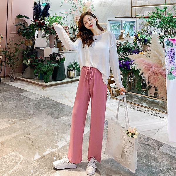 

lbwvz 2019 summer new korean blouse thin style leg widetwo-piece sweet girl chic gentle wide leg pants shirt wide casual pants suit ppdwj pp, Gray