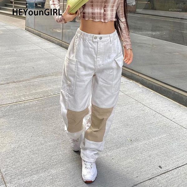 

heyoungirl white casual jeans women autumn patchwork high waist long trousers ladies fashion denim pants capris streetwear 20201, Black;white