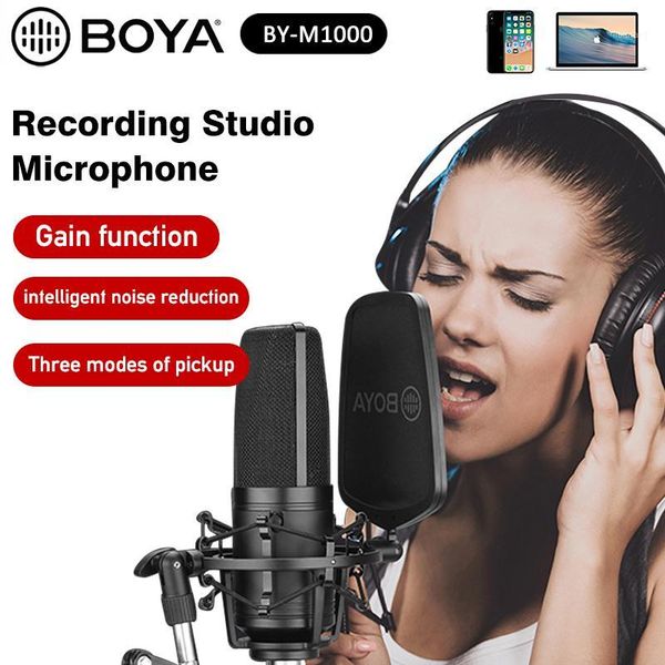 

boya by-m1000 large professional microphone mic kit w/ double-layer filter mount for singer vocals recording1
