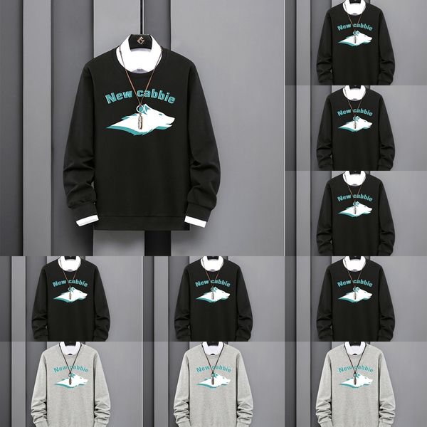 

imjxt round neck sweater men's autumn pullover men's casual gvuye pullover new fashion label loose printed long sleeve comfortable, Black