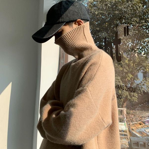 

men's sweaters sweater 2021 spring and winter mink fleece half high neck knitted -3xl loose casual young clothing, White;black