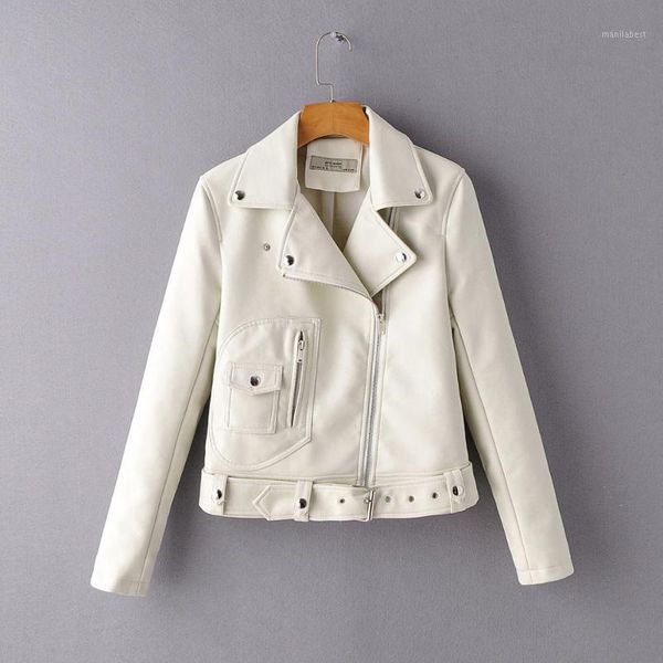 

new arrival 2020 brand winter autumn motorcycle leather jackets white leather jacket women coat slim pu jacket1, Black