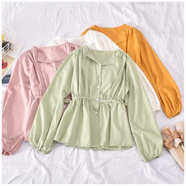 

blusas femininas de verao 2020 women blouses female autumn spring south korea chic retro long sleeve solid shirt 1, White