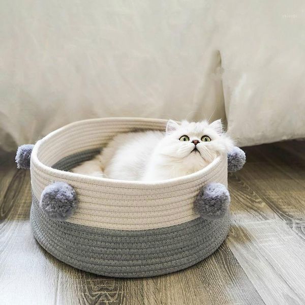 

cat bed pet kennel soft hand-woven pet basket for puppy dog bed sleeping breathable and portable cat supplies for summer winter1