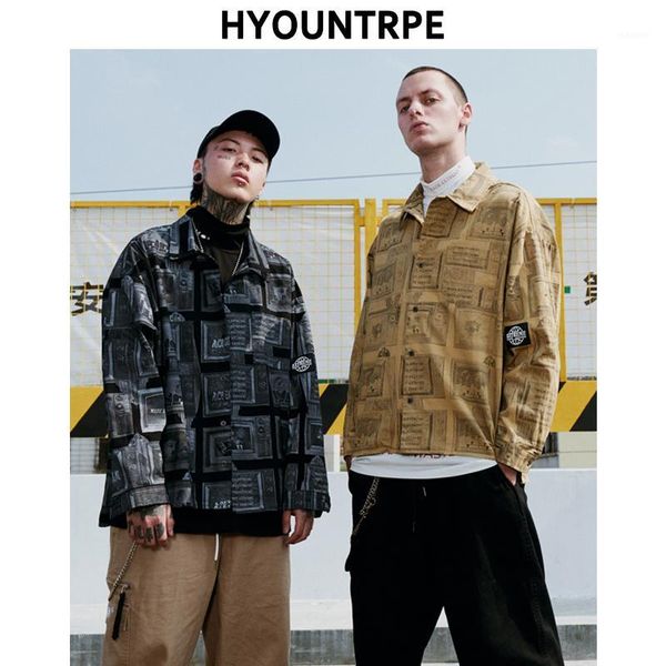 

fashion printed casual shirt oversized hip hop high street long sleeve shirt autumn winter men's streetwear shirts1, White;black