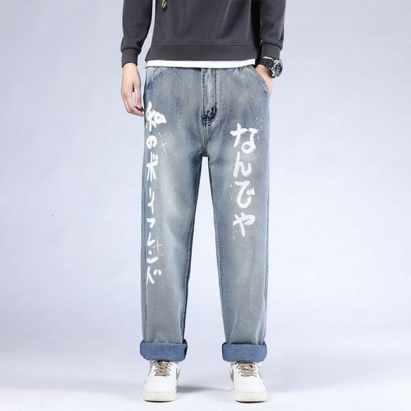 

2021 punk skateboard new casual men's baggy hip hop jeans plus size 30-46 with multi pockets b8cf, Blue