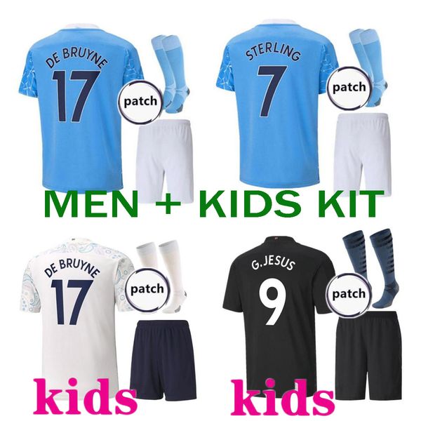 

20 21 city soccer jersey kits 2021 man sterling football shirt manchester kun aguero de bruyne gesus bernardo mahrez rodrigo kids kits, Black