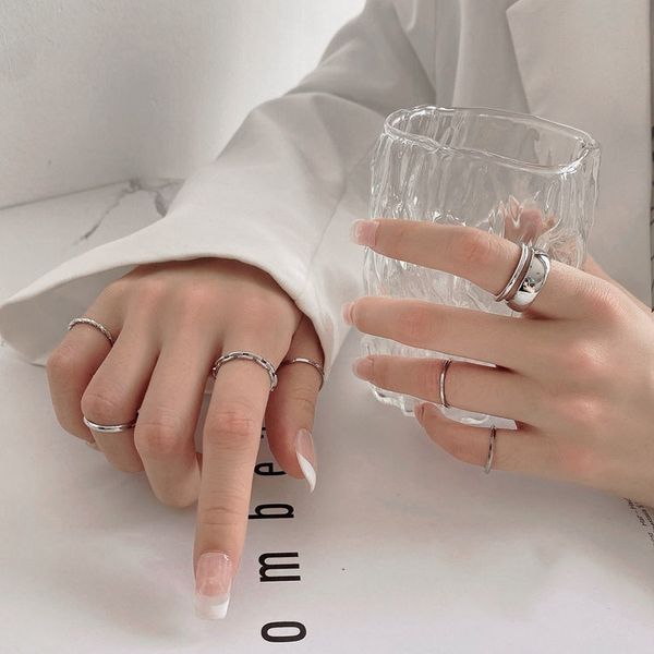 

7-часть комбинированное простое кольцо и регулируемое кольцо для женщин, Silver