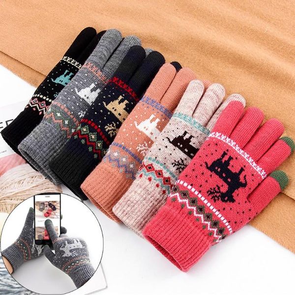 

five fingers gloves extra-warm fleece christmas winter warm full finger touch screen mittens female gift warme, Blue;gray