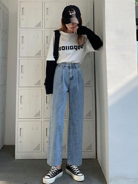 

denim wide-leg pants women's pants high waist drape makes you thin autumn and winter 2020 new elegant loose small straight1, Blue