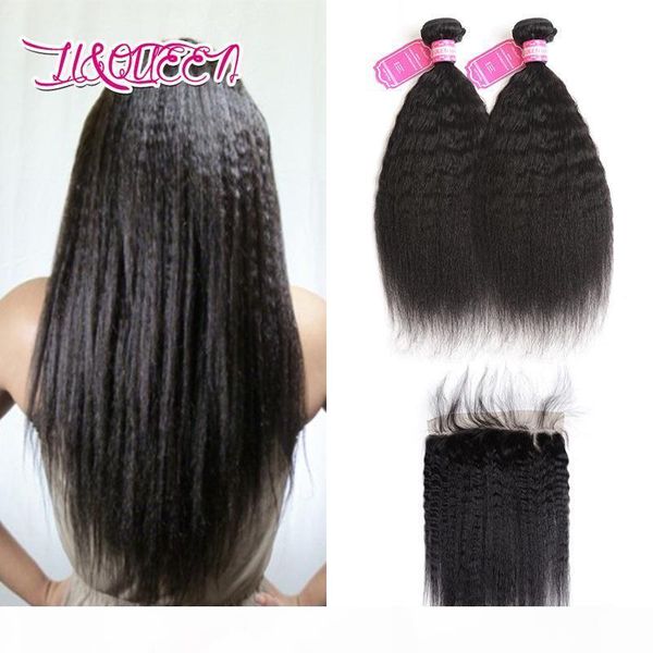 

indian baby hair middle brown lace frontal 13x4 frontal with bundles kinky straight human hair wefts with closure 4 pieces, Black;brown