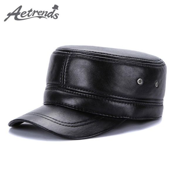 

wide brim hats [aetrends] winter for men 100% genuine leather flat cap dad hat army caps z-5493, Blue;gray