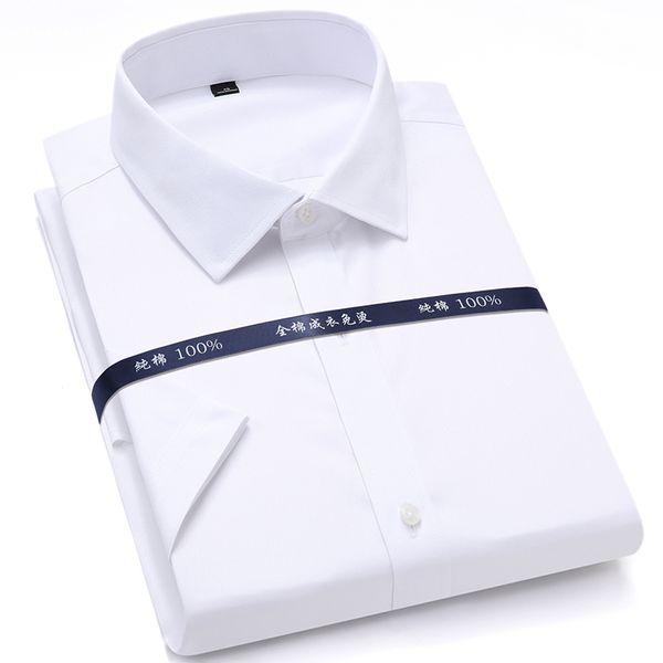 Летние не железные чистые хлопковые мужские формальные платья рубашки белый рубашка с коротким рукавом Высокое качество обычная подходит мужская рубашка 201124