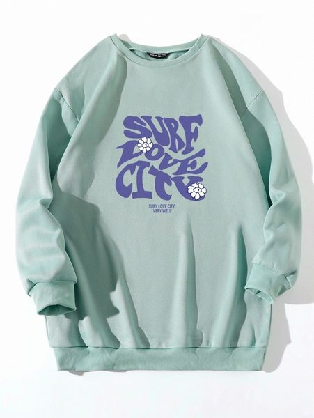 

floral & slogan graphic drop shoulder sweatshirt d9mw#, White;black