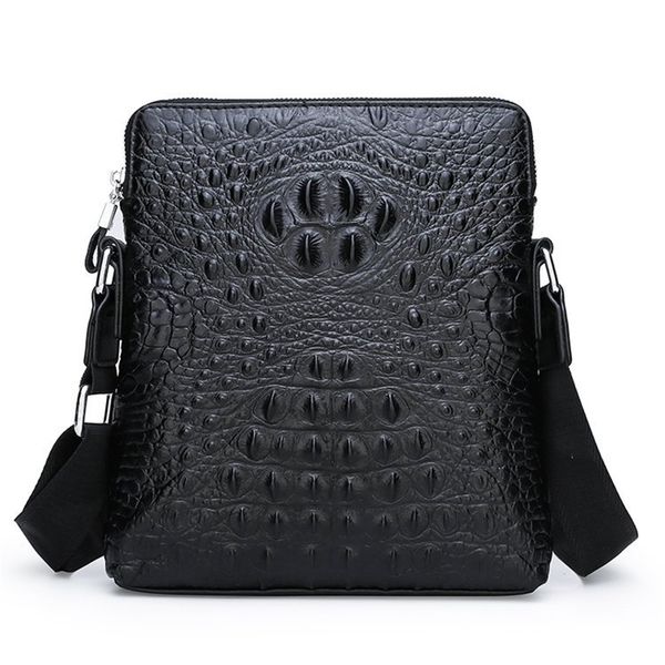 

leather shoulder casual men's small backpack layer cowhide crocodile design messenger bag briefcase man