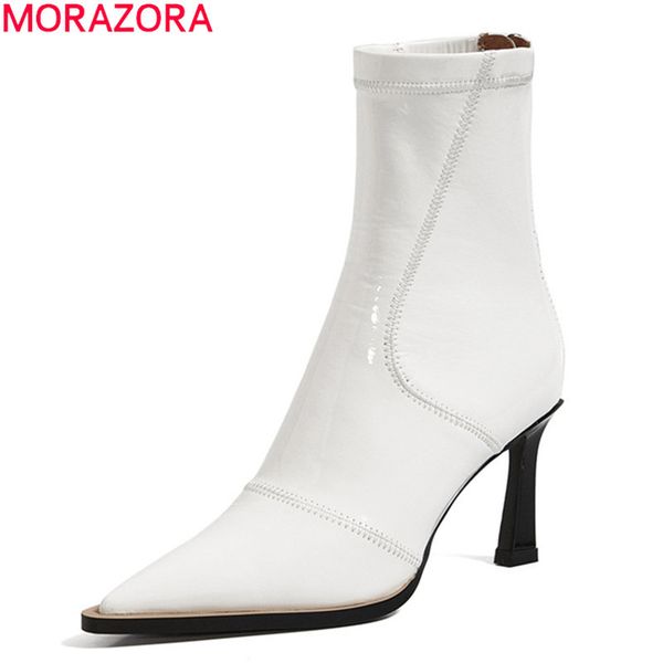 

morazora 2020 new arrival fashion women brand boots high qualty autumn winter party shoes high heels ankle boots 1026, Black