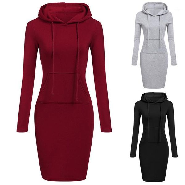 

new dresses for women long sleeve solid patchwork o neck casual long hooded sweatshirt dress plus size vestido invierno mujer1, Black;gray