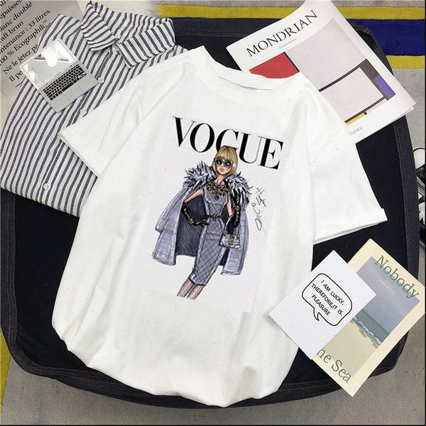 

women t shirt funny vogue print vintage tshirt fashion t shirt harajuku summer short sleeves femme tee shirt clothes, White
