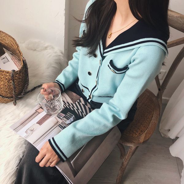 

the same style of net red jumps into moonlight rose coatblue sea army collar velvet double breasted knitted autumn 6ghwy, White;black