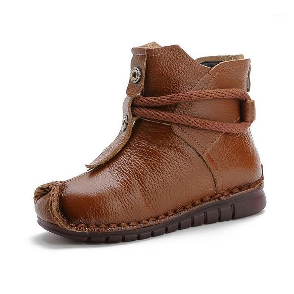 

autumn winter flat snow shoes vintage booties women boots soft genuine leather ankle boots1, Black