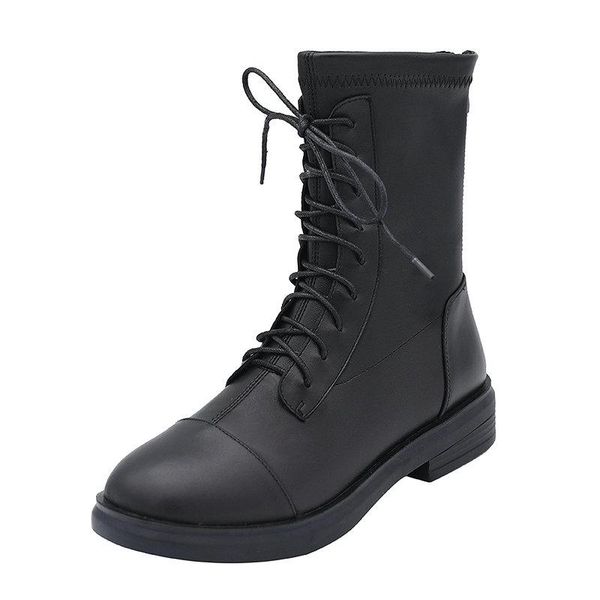 

2020 новый крест связали женщины натуральная кожа ботильоны коренастый пятки партии повседневная обувь женщина зимней моды короткие сапоги, Black