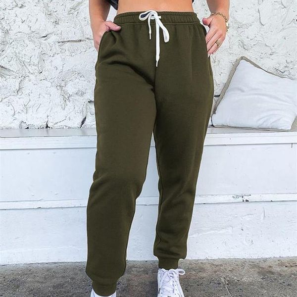 

women casual loose elastic waist fitness pants solid color sweatpants baggy ankle-length loose winter full length trousers1, Black;white