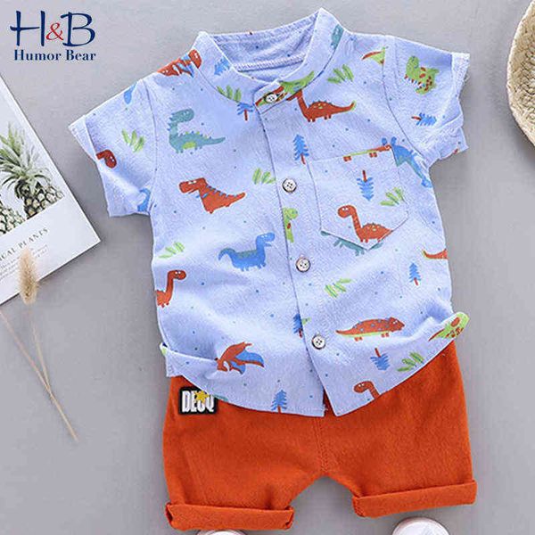

humor bear 2022 new boy summer clothing sets fashion casual cute animal shirt+ shorts 2pcs sets boys baby kids children clothes g220310, White