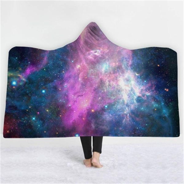 

blankets fashion hooded blanket starry sky printed winter sofa bed wearable soft warm fleece fabric throw home textile1