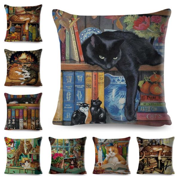 

cute book cat party cushion cover pillowcase home decor cartoon animal for sofa car linen printing cojines pillow case 45x45cm
