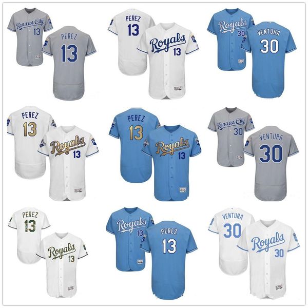 

пользовательские мужчины женщины молодежи кейси роялс джерси #30 йордано вентура 13 сальвадор перес главная синий белый серый бейсбол кофта, Blue;black